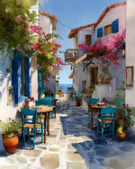 Mediterranean white alley with bougainvillea cross stitch kit for beginners