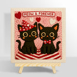 "MEOW and FOREVER" black cat couple punch needle kit for beginners