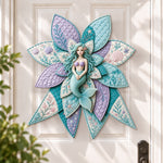 Mermaid DIY quilted bow sewing kit finished as a handmade door decoration