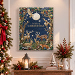 Finished merry christmas forest wildlife pearl diamond painting artwork displayed as holiday home decor