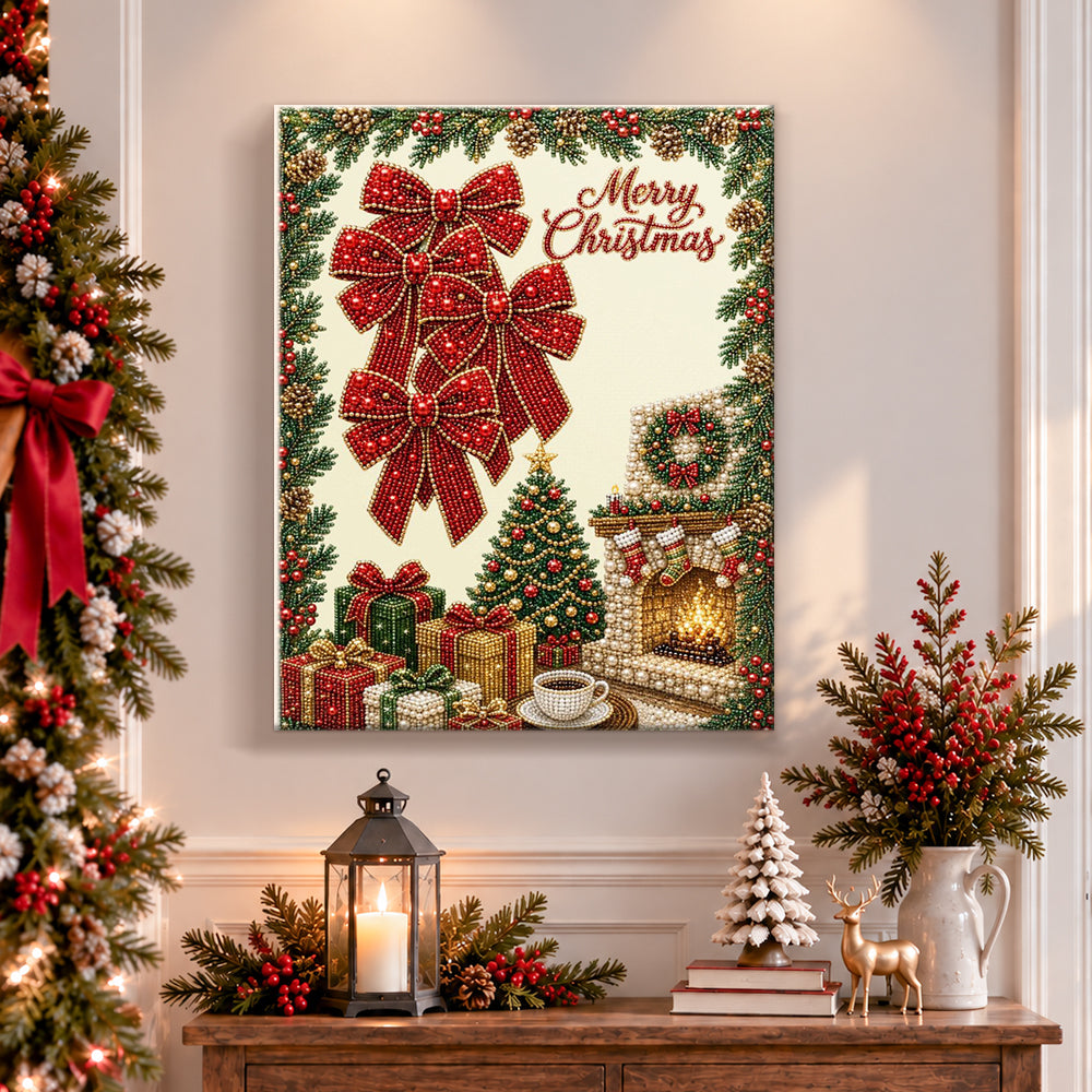Finished merry christmas home decor motif pearl diamond painting artwork displayed as holiday home decor
