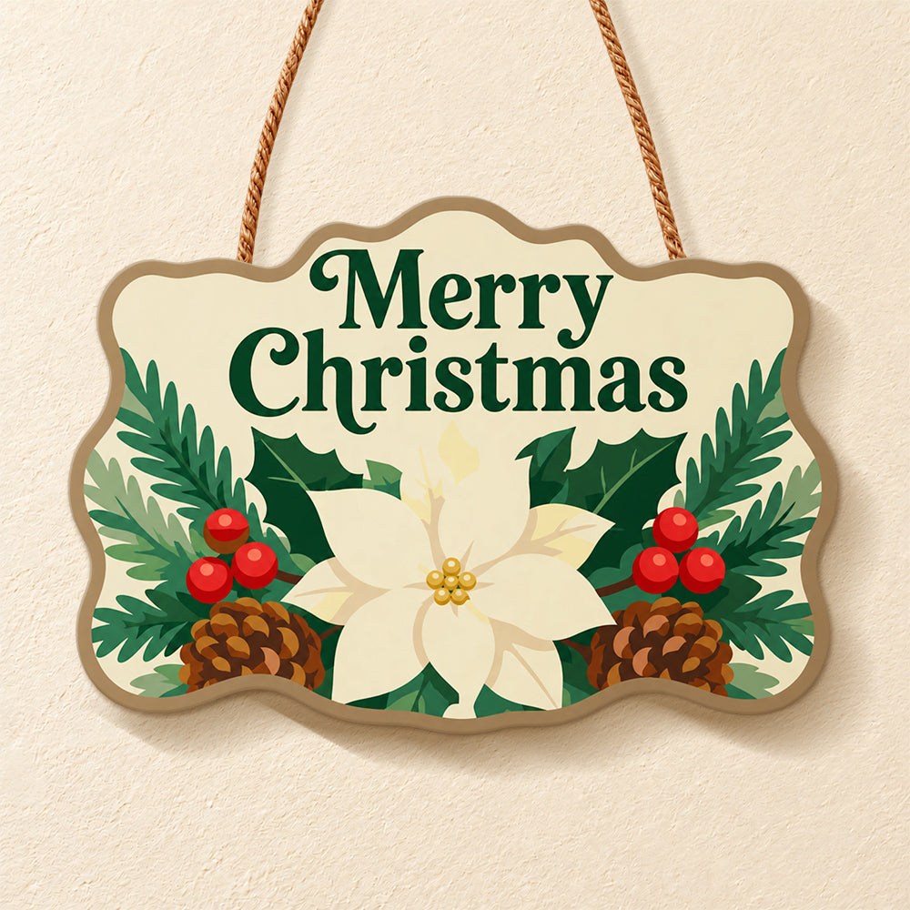 Merry christmas poinsettia paint by numbers door hanger finished design