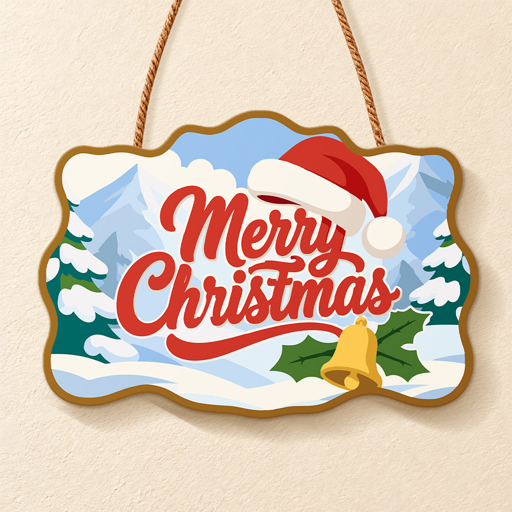 Merry christmas santa hat and bell paint by numbers door hanger finished design