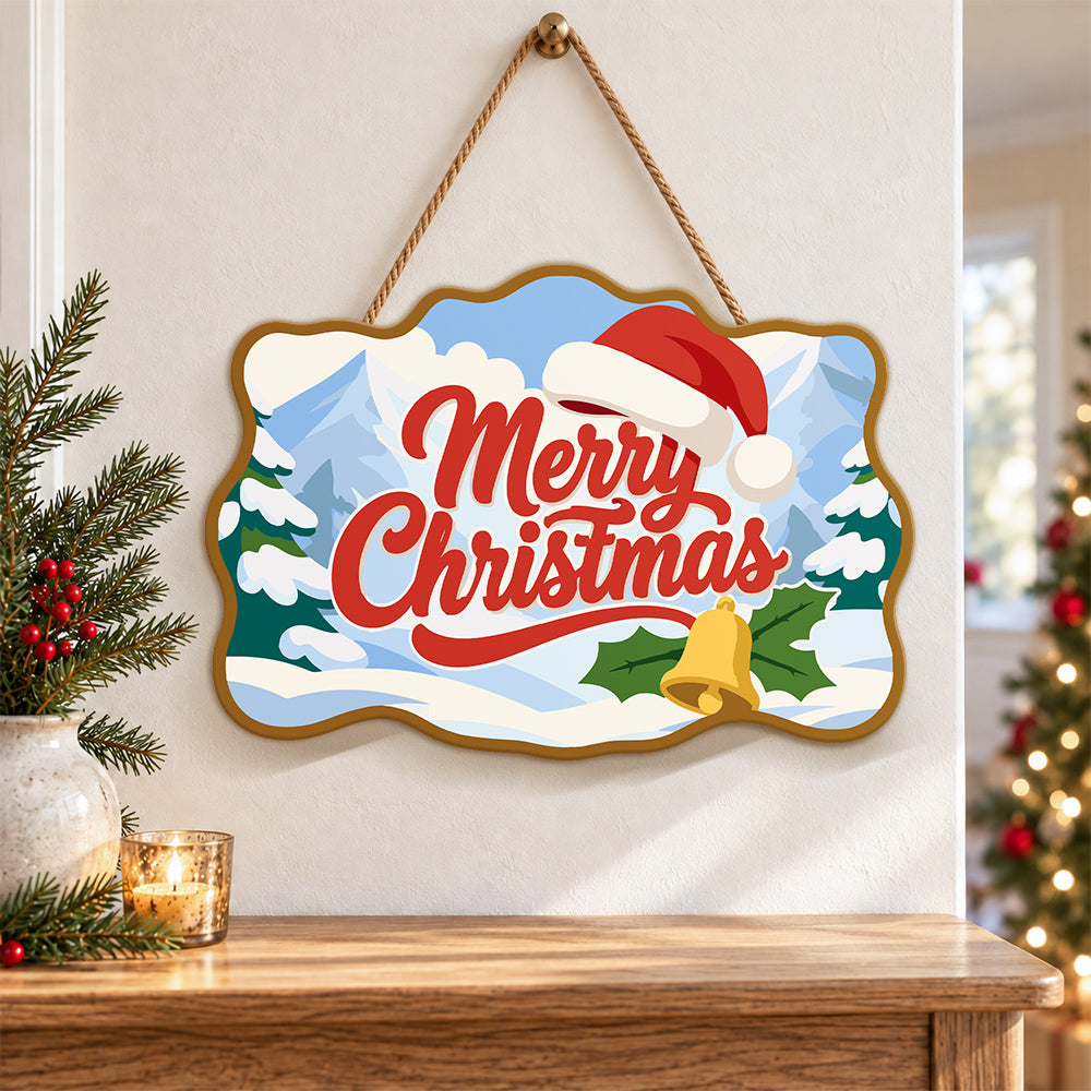 Merry christmas santa hat and bell paint by numbers door hanger as indoor wall decor
