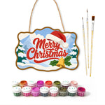 Merry christmas santa hat and bell paint by numbers door hanger with paints and brushes