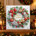 Finished merry christmas wreath pearl diamond painting artwork displayed as holiday home decor