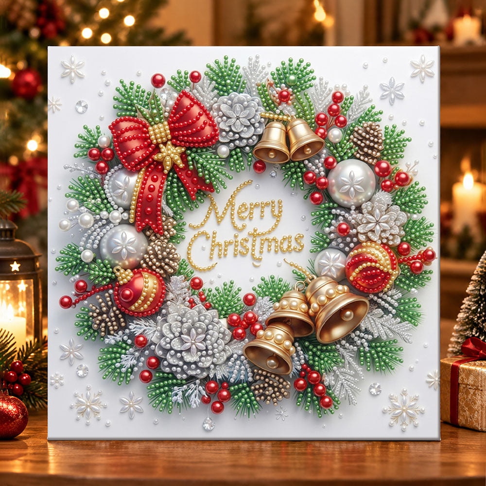 Merry christmas wreath pearl diamond painting kit for beginners