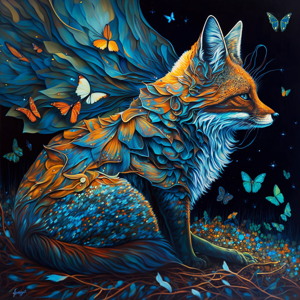 Midnight butterfly fox cross stitch kit for beginners