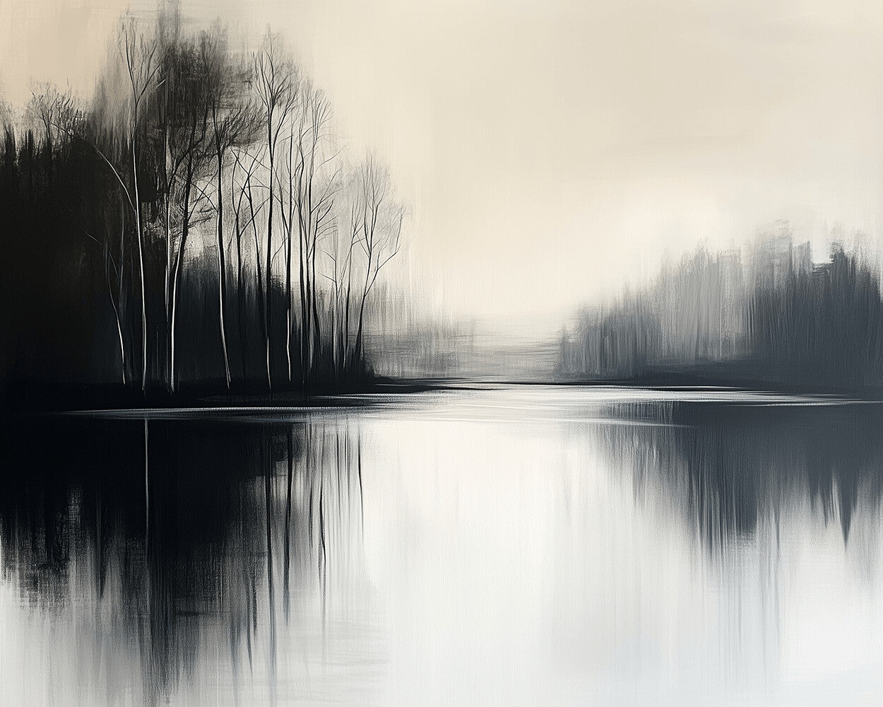 Minimalist black and white water reflection cross stitch kit for beginners