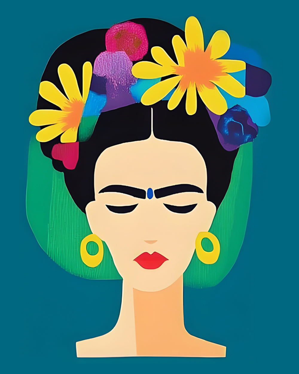 Minimalist frida kahlo portrait with floral crown cross stitch kit for beginners