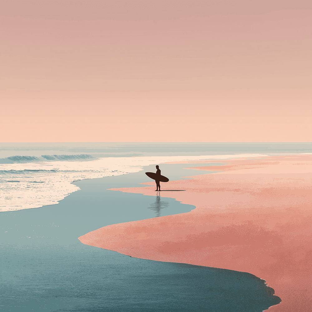 Minimalist solitary surfer at sunset cross stitch kit for beginners