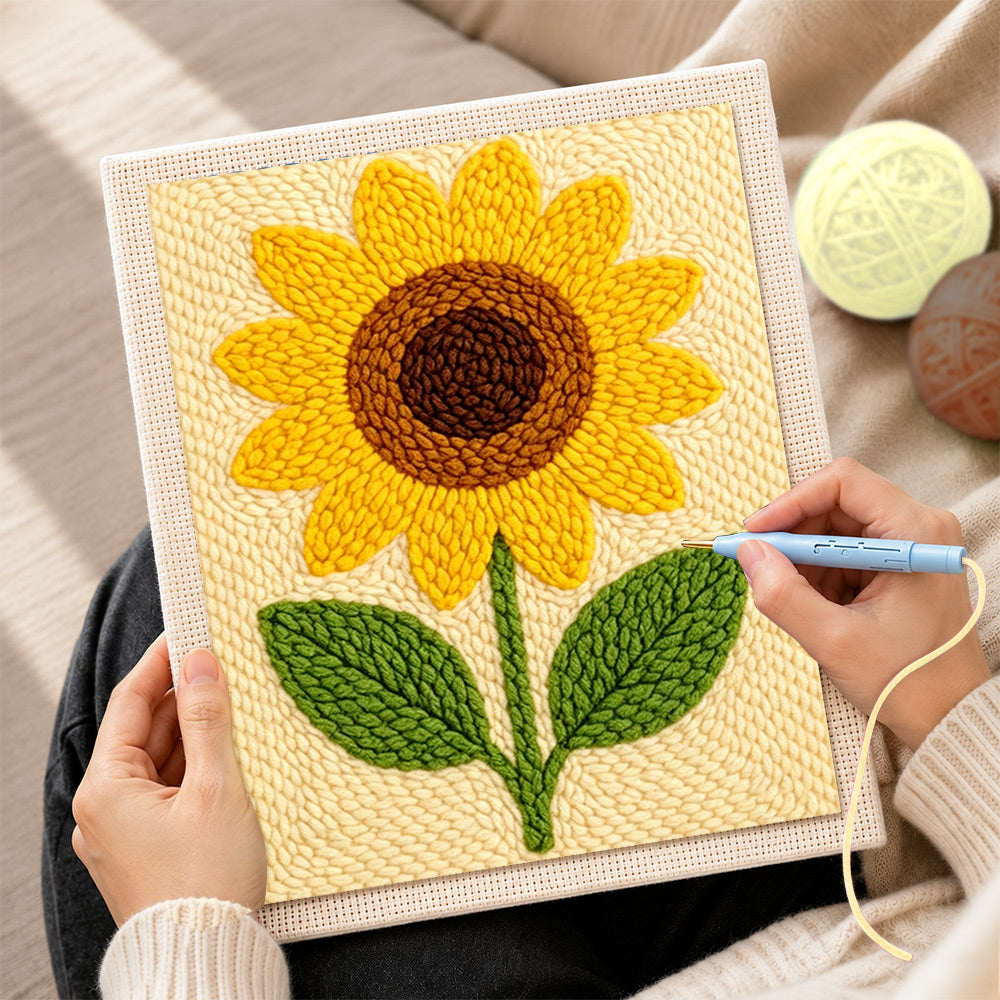 Creating handmade minimalist sunflower punch needle artwork