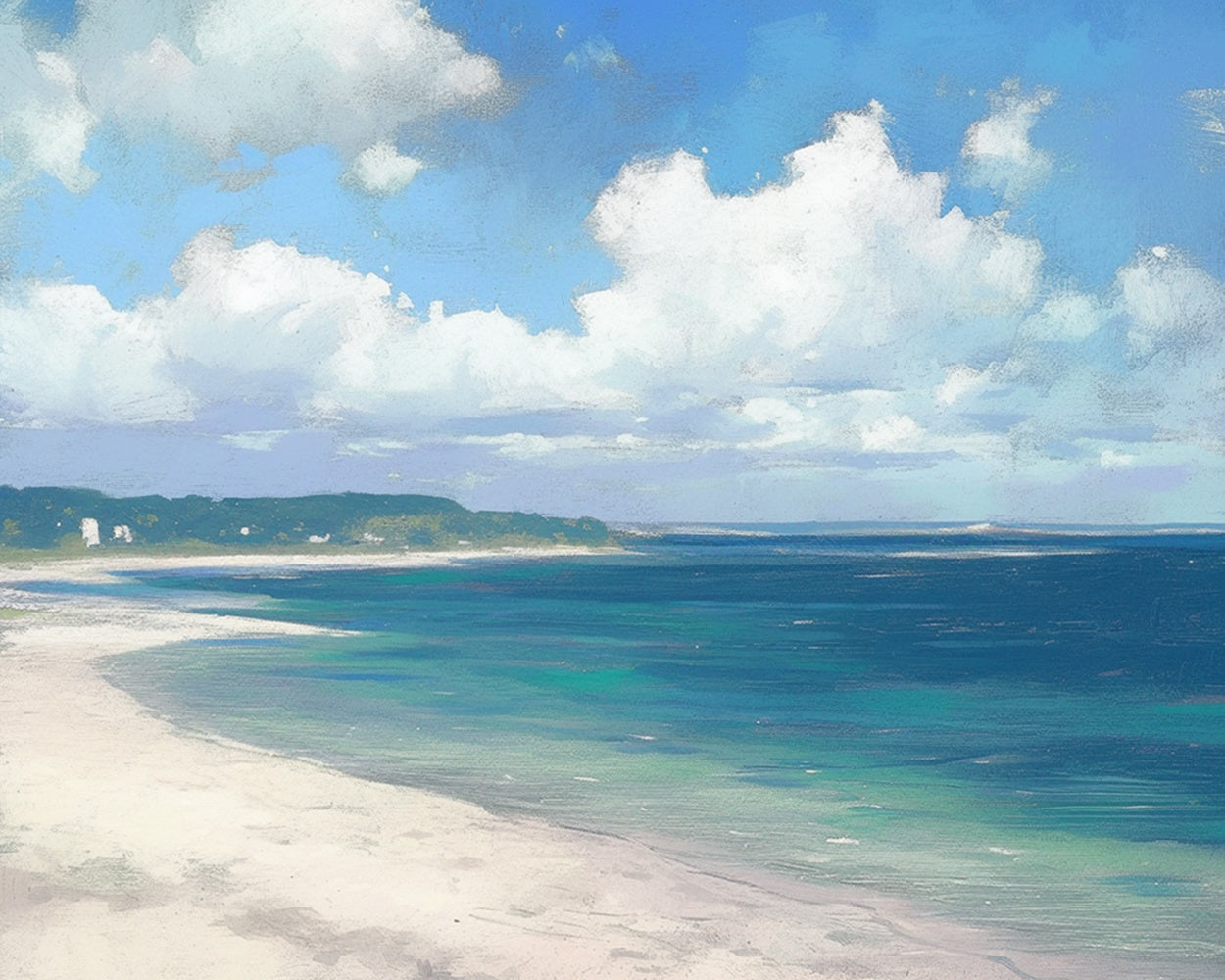 Minimalist teal ocean and white clouds cross stitch kit for beginners
