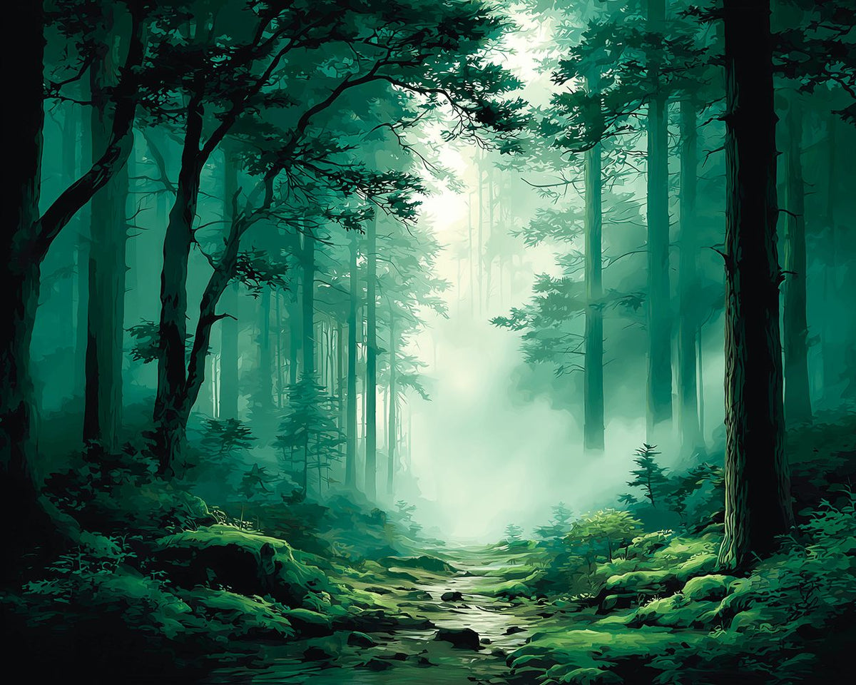 Misty green woodland cross stitch kit for beginners