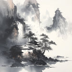Misty mountain ink painting cross stitch kit for beginners