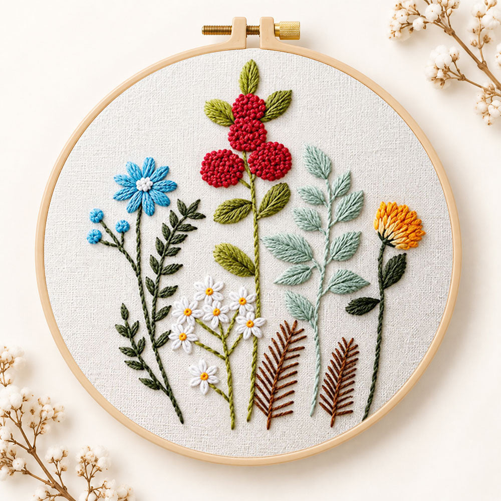Mixed botanical floral embroidery kit