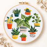 Mixed mini potted greenery embroidery kit