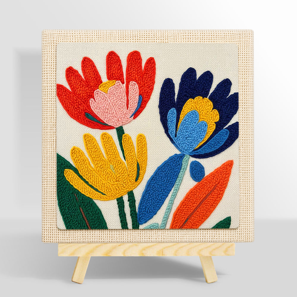 Modern abstract and colorful flowers punch needle kit for beginners