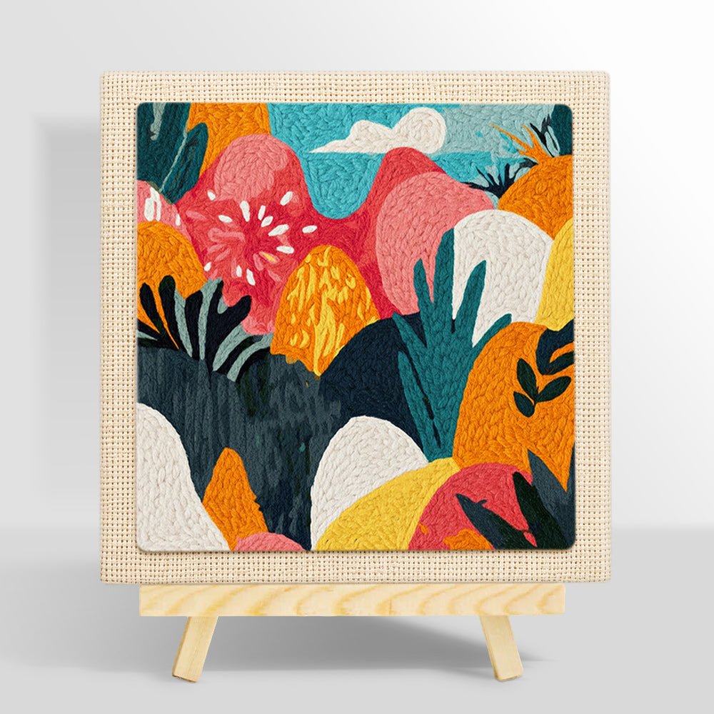 Modern floral and mountain pattern punch needle kit for beginners