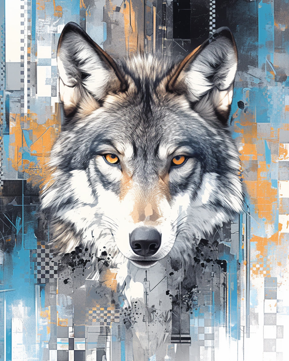 Modern geometric wolf portrait cross stitch kit for beginners