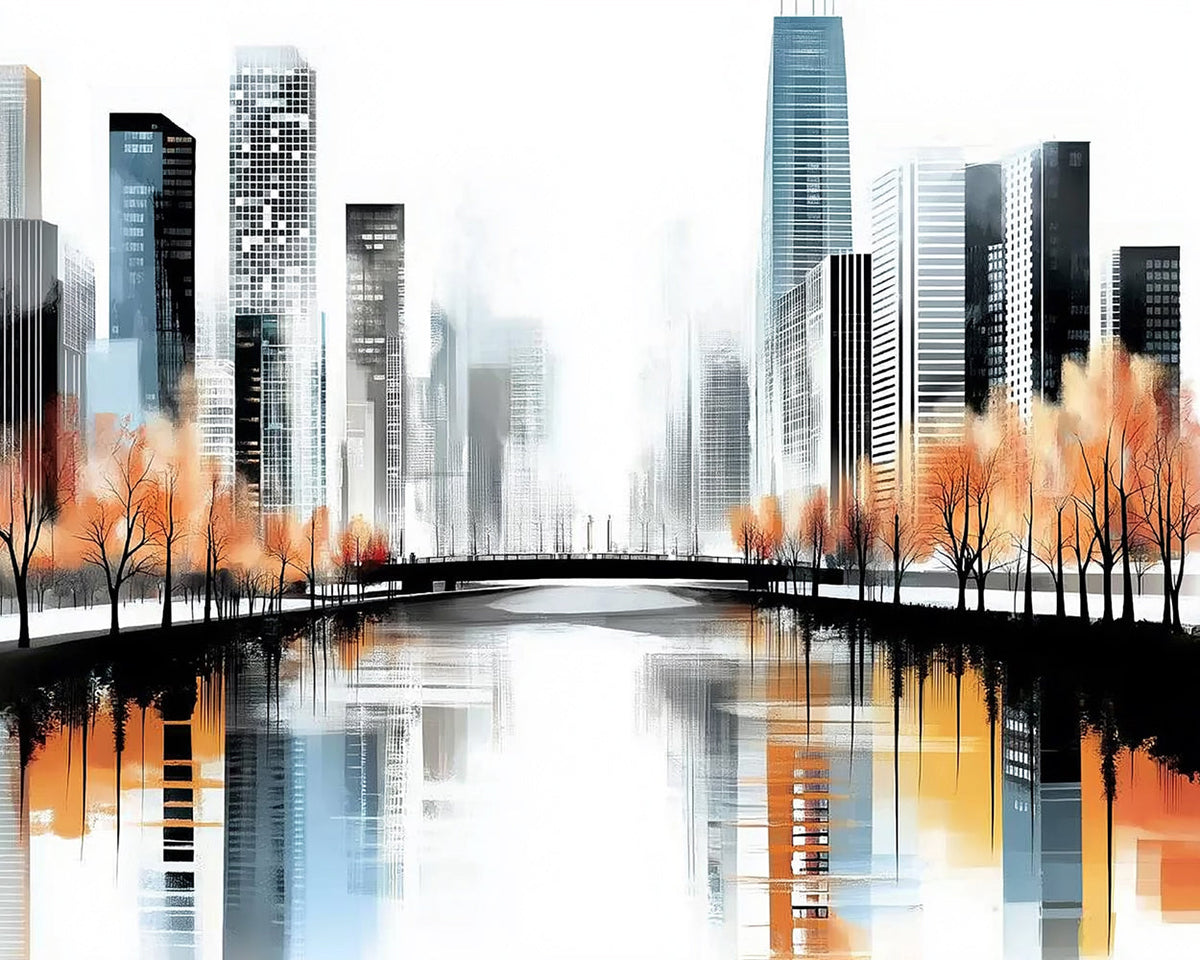 Modern waterfront skyline cross stitch kit for beginners