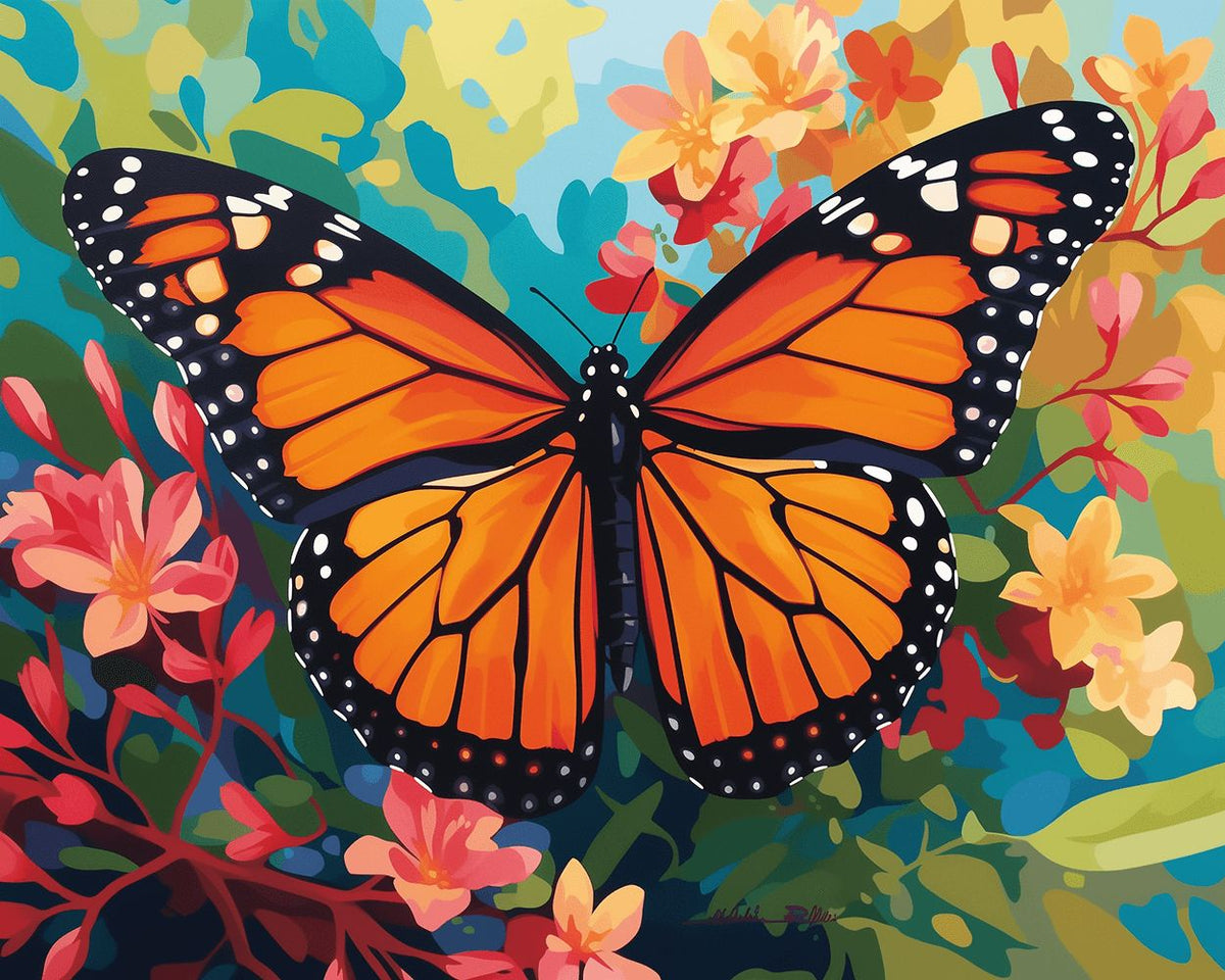 Monarch butterfly on florals cross stitch kit for beginners