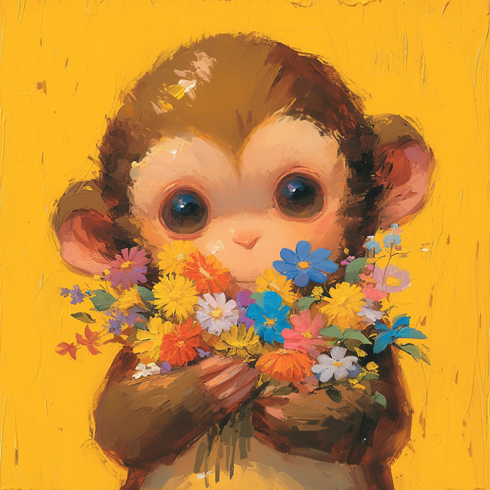Monkey with flower bouquet cross stitch kit for beginners