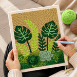 Creating handmade monstera, ferns and succulents punch needle artwork