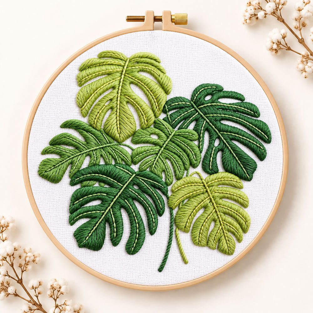 Monstera leaf embroidery kit
