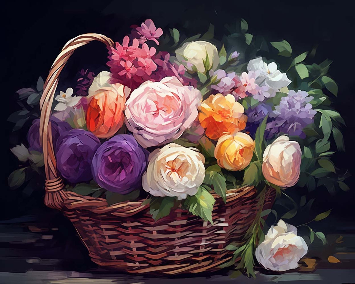 Moody rose basket cross stitch kit for beginners