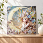 Finished moon fairy with butterflies pearl diamond painting artwork displayed as holiday home decor
