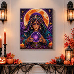 Finished moon fortune teller pearl diamond painting artwork displayed as holiday home decor