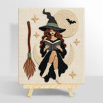 Moon witch reading a book punch needle kit for beginners