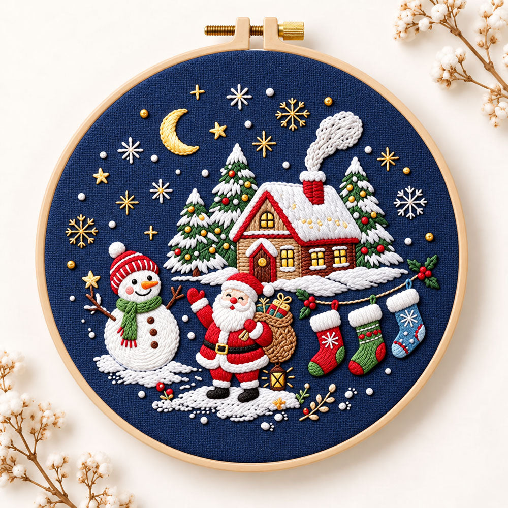 Moonlight christmas scene embroidery kit