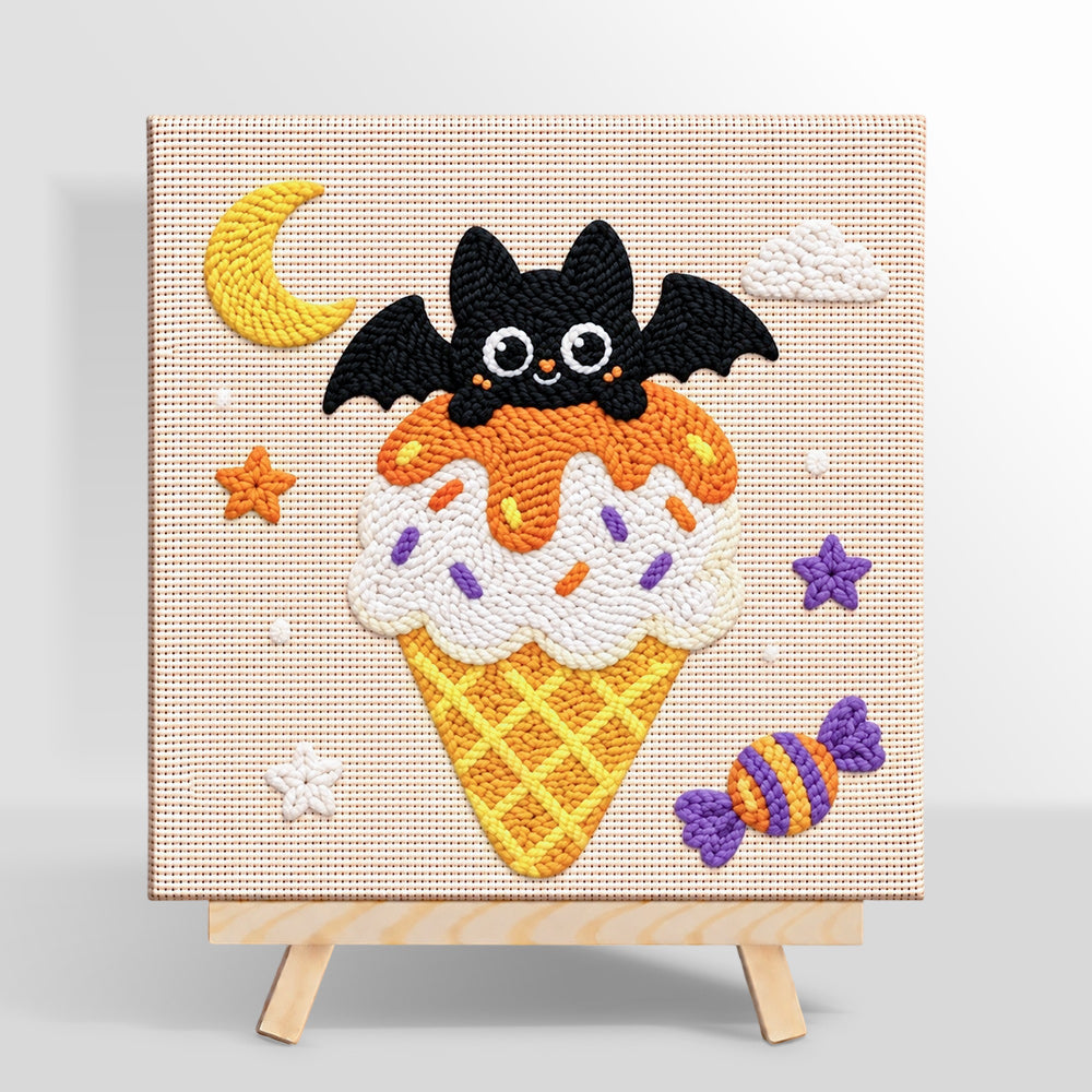 Moonlit bat ice cream punch needle kit for beginners