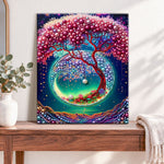 Finished moonlit beaded tree pearl diamond painting artwork displayed as home decor