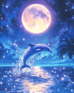 Moonlit dolphin leap cross stitch kit for beginners