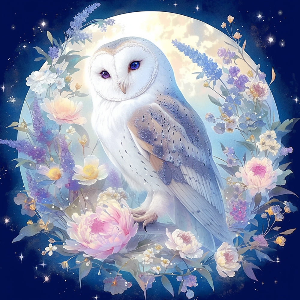 Moonlit floral owl cross stitch kit for beginners
