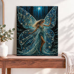Finished moonlit forest fairy pearl diamond painting artwork displayed as home decor