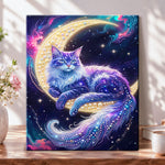Moonlit galaxy feline pearl diamond painting kit for beginners