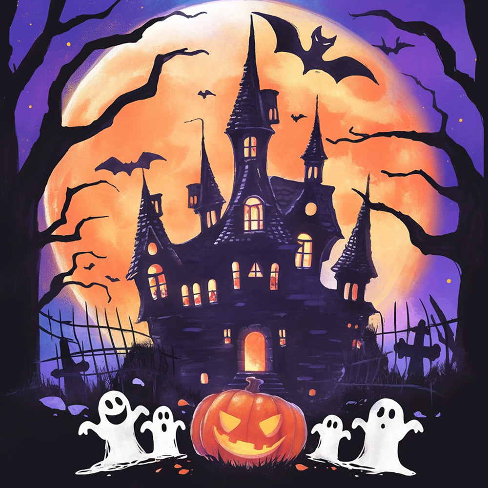 Moonlit haunted castle cross stitch kit for beginners