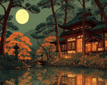 Moonlit japanese villa cross stitch kit for beginners
