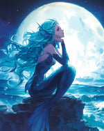 Moonlit mermaid on seaside rocks cross stitch kit for beginners