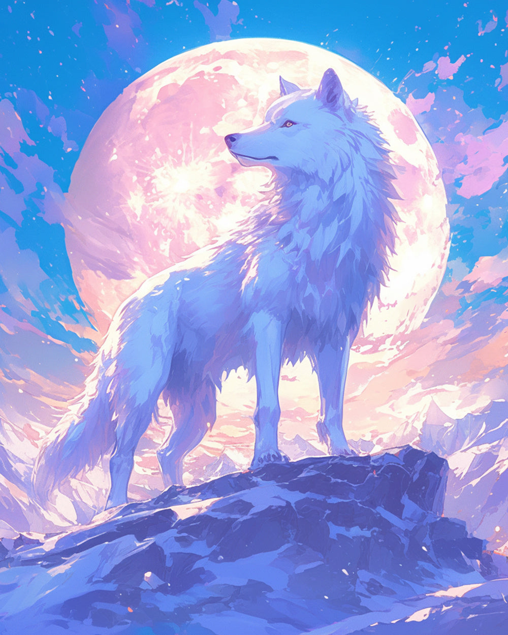Moonlit mountain wolf cross stitch kit for beginners