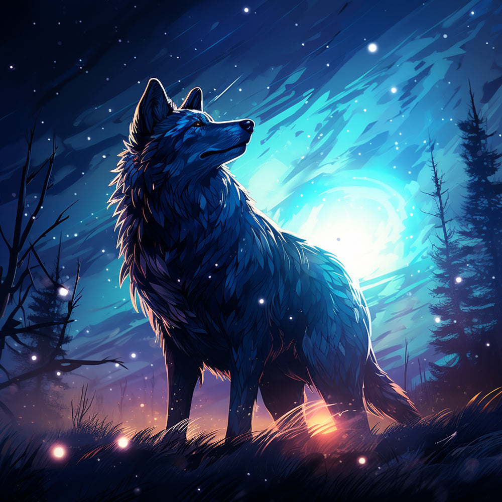 Moonlit night wolf cross stitch kit for beginners