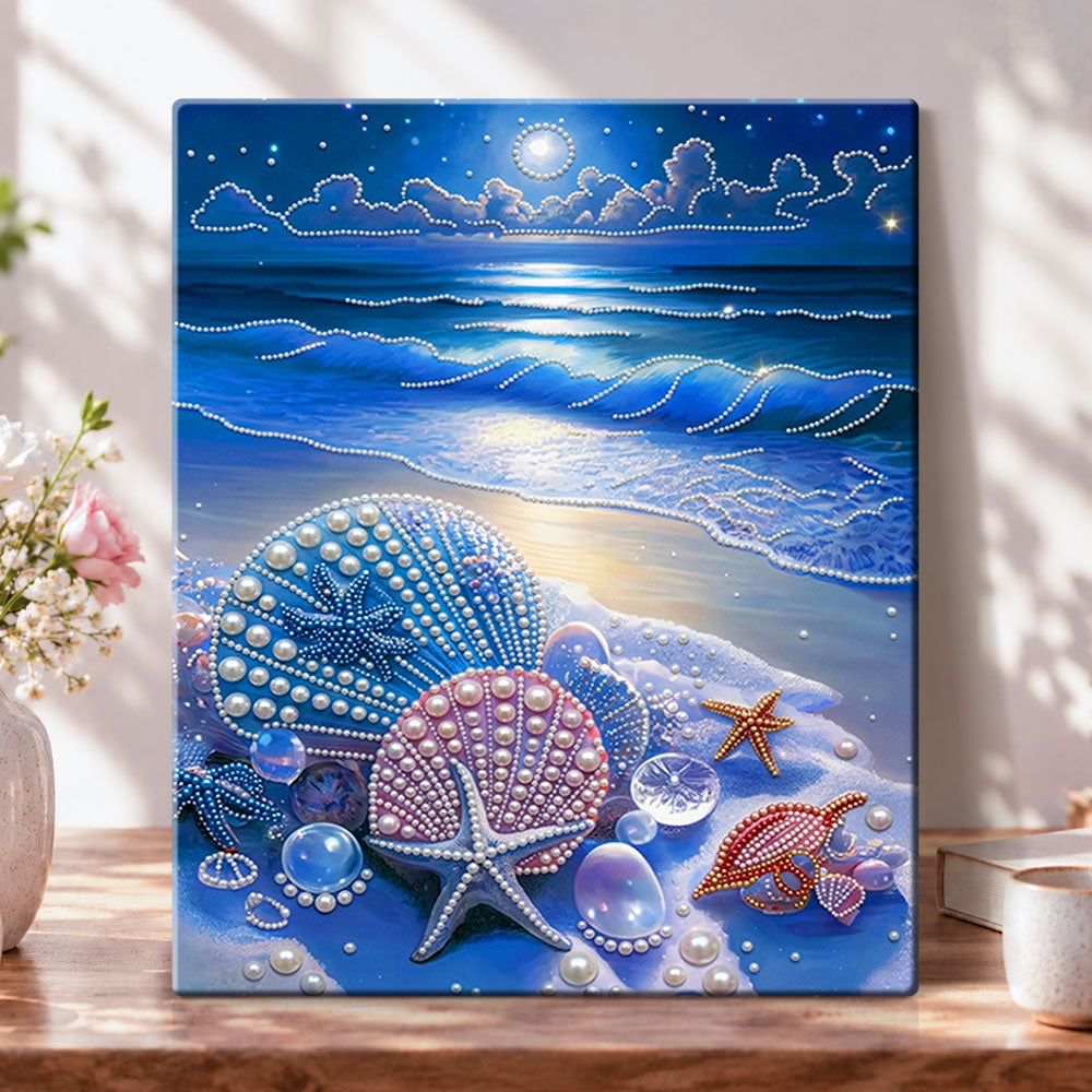 Moonlit ocean shells pearl diamond painting kit for beginners