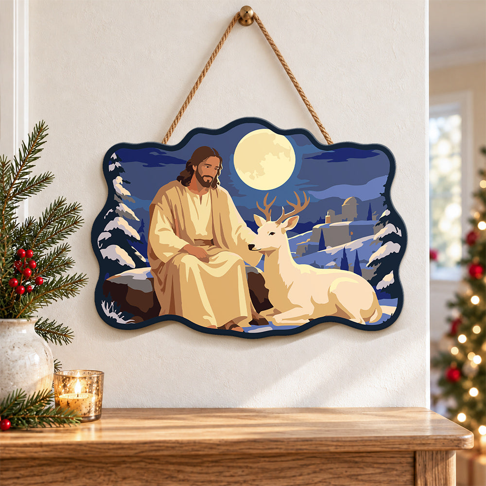 Moonlit peaceful moment paint by numbers door hanger as indoor wall decor