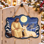 Moonlit peaceful moment paint by numbers door hanger on a garden gate