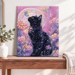Finished moonlit pearl black cat pearl diamond painting artwork displayed as home decor