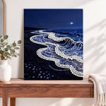 Finished moonlit pearl shore pearl diamond painting artwork displayed as home decor